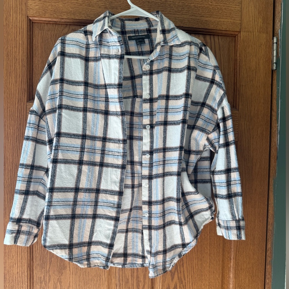 French Connection White and Black Plaid Button Down Shirt